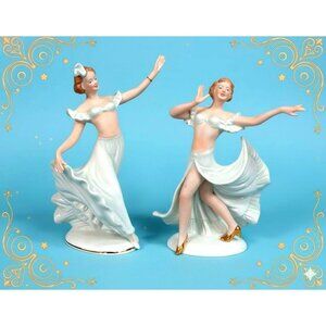 Rare Limoges 10" Vintage Art Deco Showgirls Dancers Porcelain Figurine Sculpture